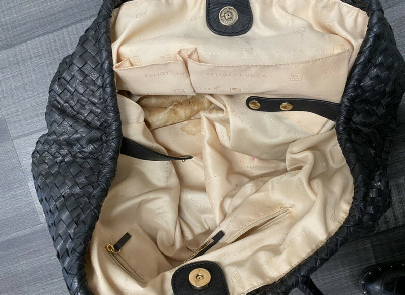 ELLIOT LUCCA Leather Woven Top Handle Shoulder Bag